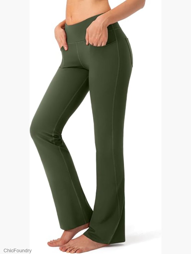 High Waist Flare Yoga Pants With Pockets Bootcut Dress Pants 34in Inseam
